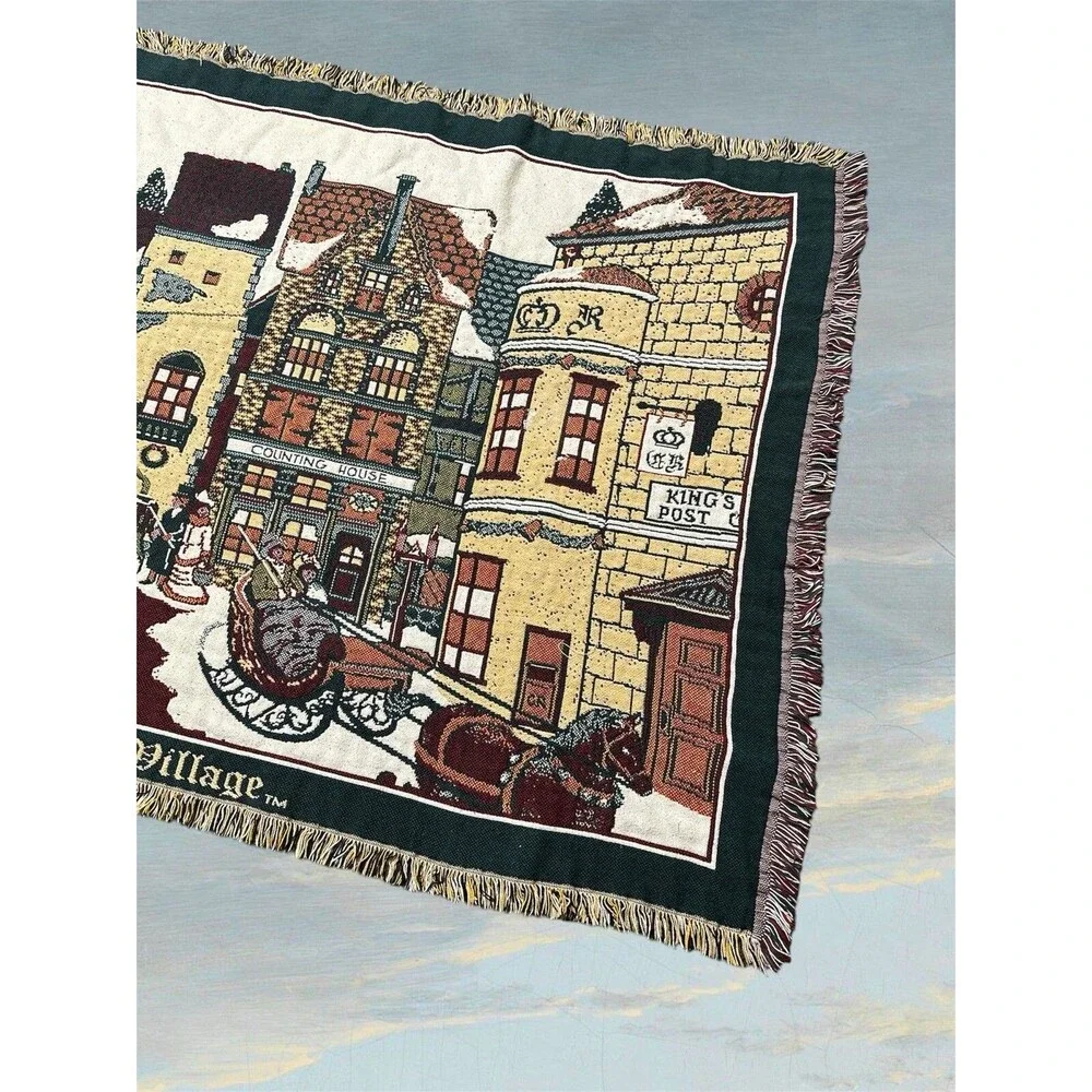 Vintage Dickens Village Tapestry Style Throw Blanket Christmas Holiday